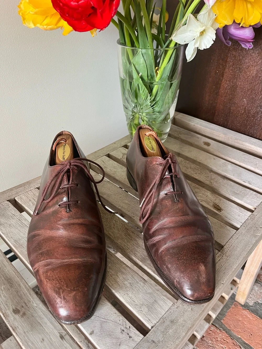 Berluti Paris Venezia Leather Wholecut Derby Shoes Brown Patina Italy